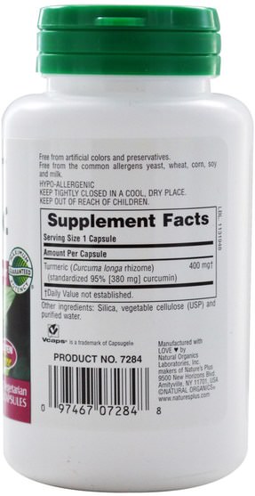補充劑，抗氧化劑，薑黃素 - Natures Plus, Herbal Actives, Turmeric, 400 mg, 60 Veggie Caps
