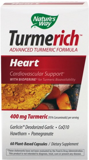 補充劑，抗氧化劑，薑黃素 - Natures Way, Turmerich, Heart, 400 mg, 60 Plant-Based Capsules