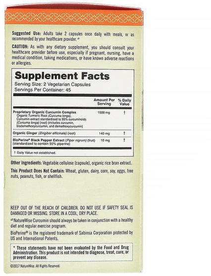 補充劑，抗氧化劑，薑黃素 - NatureWise, Curcumin, 1650 mg, 90 Vegetarian Capsules