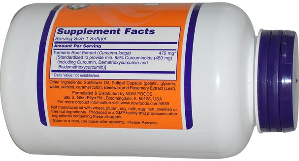 補充劑，抗氧化劑，薑黃素 - Now Foods, Curcumin Softgels, 120 Softgels