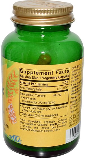 補充劑，抗氧化劑，薑黃素 - Solgar, Turmeric Root Extract, 60 Vegetable Capsules