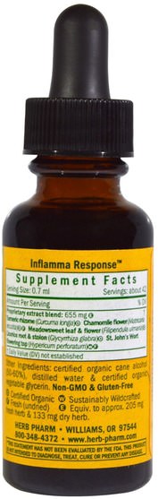 補充劑，抗氧化劑，薑黃素，薑黃 - Herb Pharm, Inflamma Response, 1 fl oz (30 ml)