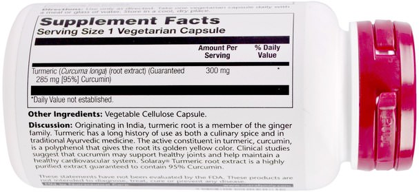 補充劑，抗氧化劑，薑黃素，薑黃 - Solaray, Turmeric Root Extract, 300 mg, 120 Vegetarian Capsules