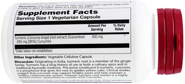 補充劑，抗氧化劑，薑黃素，薑黃 - Solaray, Turmeric Root Extract, 300 mg, 60 Vegetarian Capsules