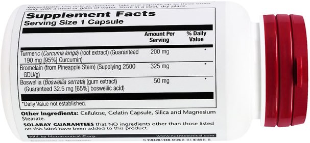 補充劑，抗氧化劑，薑黃素，薑黃 - Solaray, Turmeric, Special Formula, 60 Easy-To-Swallow Capsules