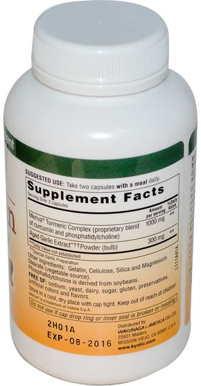 補充劑，抗氧化劑，薑黃素，薑黃 - Wakunaga - Kyolic, Aged Garlic Extract, Inflamation Response, Curcumin, 100 Capsules