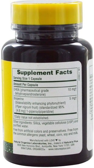 補充劑，抗氧化劑，dhea - Natures Plus, DHEA-10 With Bioperine, 90 Veggie Caps