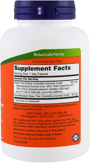 補充劑，抗氧化劑，egcg - Now Foods, EGCg, Green Tea Extract, 400 mg, 180 Veg Capsules