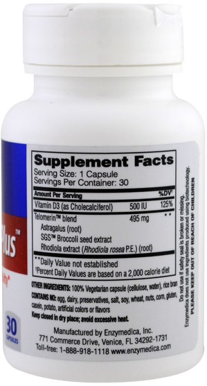 補充劑，抗氧化劑 - Enzymedica, Telomere Plus, 30 Capsules