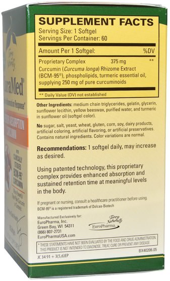 補充劑，抗氧化劑 - EuroPharma, Terry Naturally, CuraMed, 375 mg, 60 Softgels