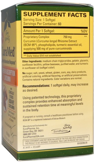 補充劑，抗氧化劑 - EuroPharma, Terry Naturally, CuraMed, 750 mg, 60 Softgels