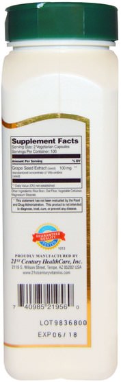 補充劑，抗氧化劑，葡萄籽提取物 - 21st Century, Grape Seed Extract, 200 Veggie Caps