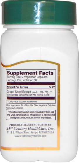 補充劑，抗氧化劑，葡萄籽提取物 - 21st Century, Grape Seed Extract, 60 Veggie Caps