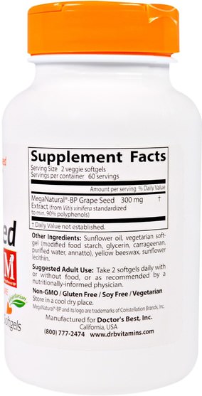 補充劑，抗氧化劑，葡萄籽提取物 - Doctors Best, Grape Seed Extract with MegaNatural-BP, 150 mg, 120 Veggie Caps