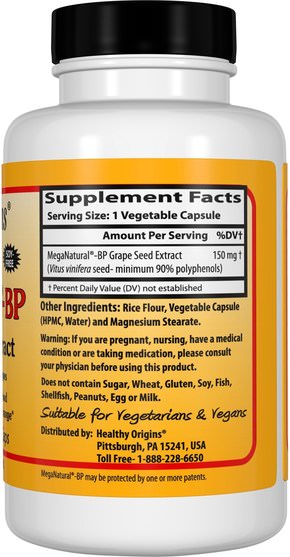 補充劑，抗氧化劑，葡萄籽提取物，健康，血壓 - Healthy Origins, MegaNatural-BP Grape Seed Extract, 150 mg, 60 Veggie Caps