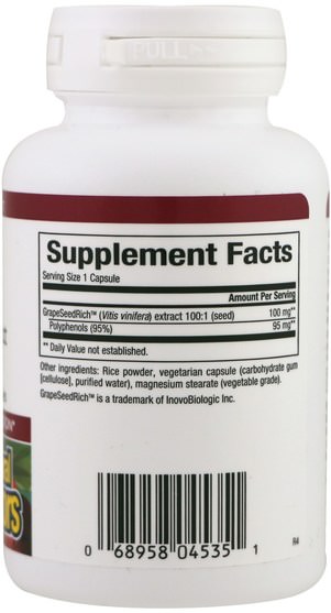 補充劑，抗氧化劑，葡萄籽提取物 - Natural Factors, Grape Seed Extract, 95% Polyphenols, 100 mg, 60 Vetegarian Capsules