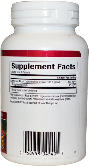 補充劑，抗氧化劑，葡萄籽提取物 - Natural Factors, GrapeSeedRich, Grape Seed Extract, 100 mg, 120 Veggie Caps