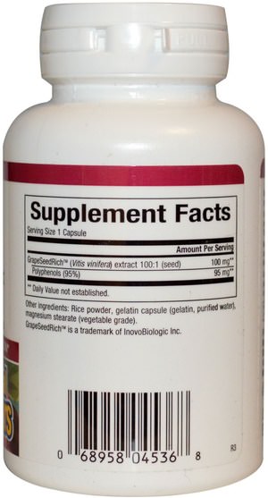 補充劑，抗氧化劑，葡萄籽提取物 - Natural Factors, GrapeSeedRich, Grape Seed Extract, 100 mg, 90 Veggie Caps