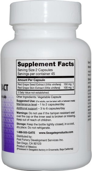 補充劑，抗氧化劑，葡萄籽提取物 - Seagate, Grape Seed Extract, 250 mg, 90 Veggie Caps