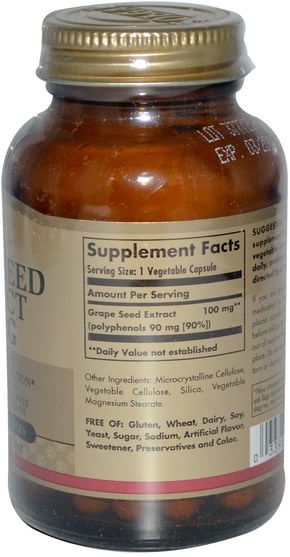 補充劑，抗氧化劑，葡萄籽提取物 - Solgar, Grape Seed Extract, 100 mg, 60 Vegetable Capsules
