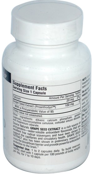 補充劑，抗氧化劑，葡萄籽提取物 - Source Naturals, Grape Seed Extract, Proanthodyn, 100 mg, 120 Capsules
