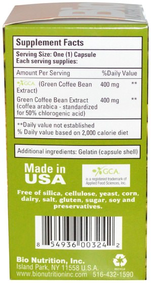 補充劑，抗氧化劑，綠咖啡豆提取物 - Bio Nutrition, Pure Green Coffee Bean, 800 mg, 50 Capsules