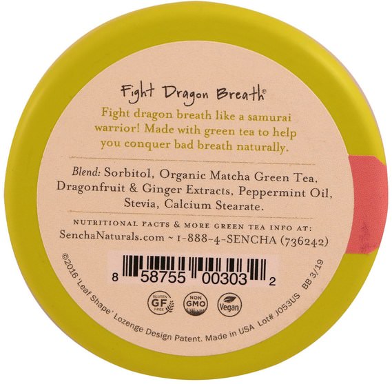 補充劑，抗氧化劑，綠茶，沐浴，美容，口腔牙科護理 - Sencha Naturals, Green Tea Mints, Pink Dragon Fruit, 1.2 oz (35 g)