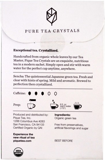 補充劑，抗氧化劑，綠茶，食品，涼茶 - Pique Tea, Sencha, Organic Green Tea, 14 Sachets, 0.3 oz (8.4 g)