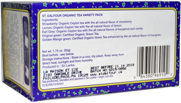 補充劑，抗氧化劑，綠茶，食品，涼茶 - St. Dalfour, Organic Tea Variety Pack, 25 Tea Bags, 1.75 oz (50 g)