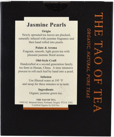 補充劑，抗氧化劑，綠茶，食品，涼茶 - The Tao of Tea, Organic Jasmine Pearls, 15 Pyramid Sachets, 1.05 oz (30 g)