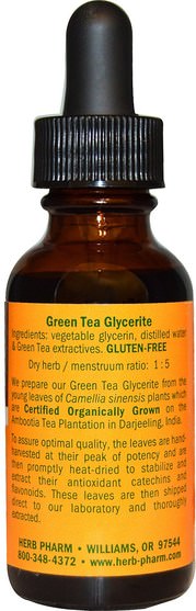 補充劑，抗氧化劑，綠茶 - Herb Pharm, Green Tea, Alcohol-Free, 1 fl oz (29.6 ml)