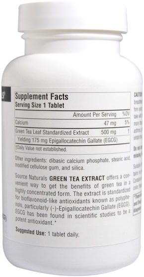 補充劑，抗氧化劑，綠茶，草藥，egcg - Source Naturals, Green Tea Extract, 500 mg, 120 Tablets