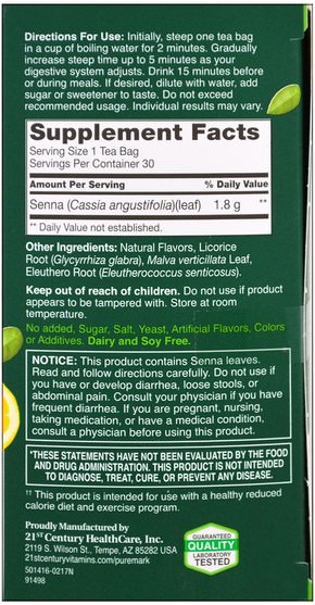 補充劑，抗氧化劑，涼茶 - PureMark Naturals, Herbal Thin Tea, Honey Lemon, 30 Tea Bags, 1.9 oz (54 g)