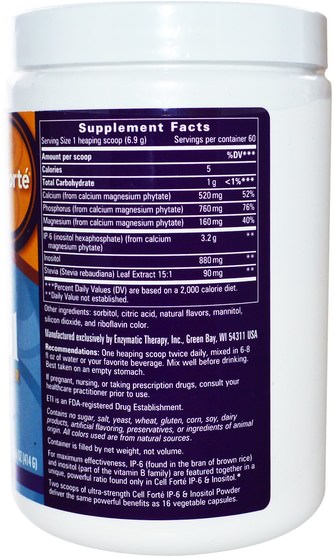 補充劑，抗氧化劑，ip 6 - Enzymatic Therapy, Cell Forte, IP-6 & Inositol, Ultra Strength Powder, Citrus Flavored, 14.6 oz (414 g)