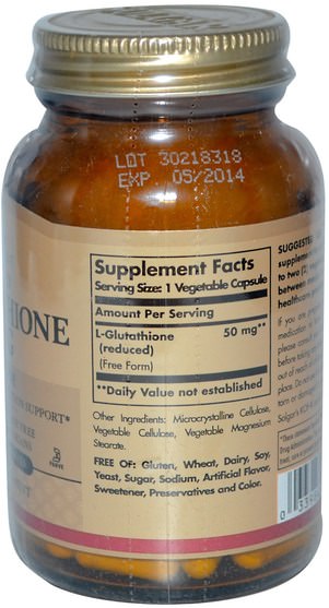 補充劑，抗氧化劑，穀胱甘肽 - Solgar, Reduced L-Glutathione, Free Form, 50 mg, 90 Vegetable Capsules