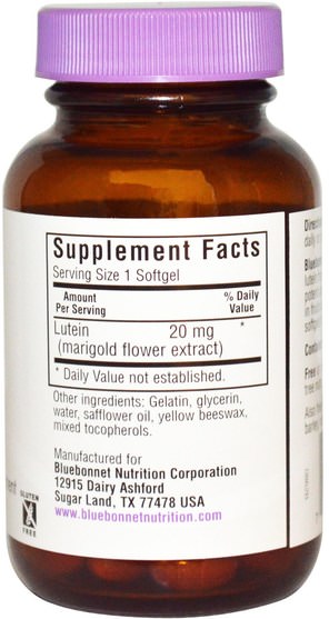 補充劑，抗氧化劑，葉黃素 - Bluebonnet Nutrition, Lutein, 20 mg, 60 Softgels