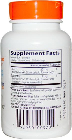 補充劑，抗氧化劑，葉黃素 - Doctors Best, Best Lutein With Lutemax 2020, 20 mg, 180 Softgels