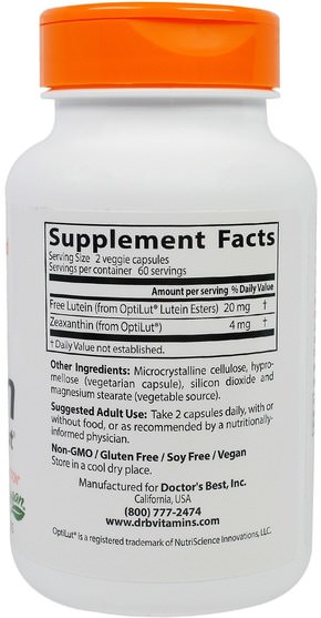 補充劑，抗氧化劑，葉黃素 - Doctors Best, Lutein with OptiLut, 10 mg, 120 Veggie Caps