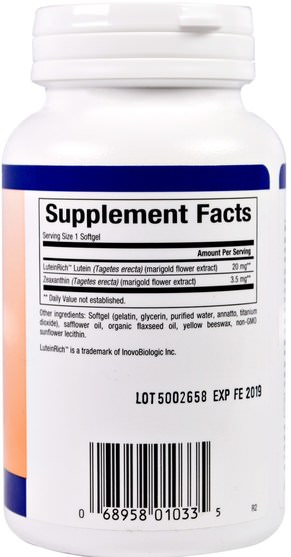 補充劑，抗氧化劑，葉黃素 - Natural Factors, Lutein, 20 mg, 120 Softgels