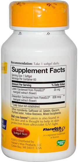 補充劑，抗氧化劑，葉黃素 - Natures Way, Lutein, 20 mg, 60 Softgels
