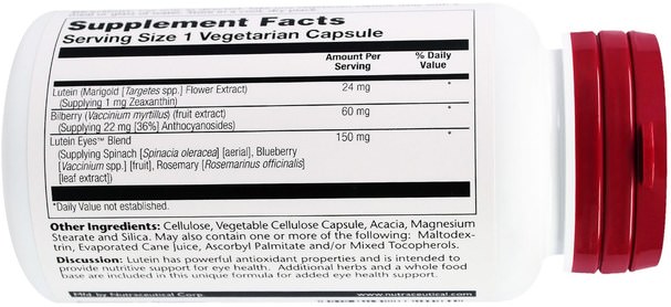 補充劑，抗氧化劑，葉黃素 - Solaray, Lutein Eyes Advanced, 24 mg, 60 Veggie Caps