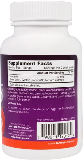 補充劑，抗氧化劑，番茄紅素 - Jarrow Formulas, Lyco-Sorb Lycopene, 10 mg, 60 Softgels