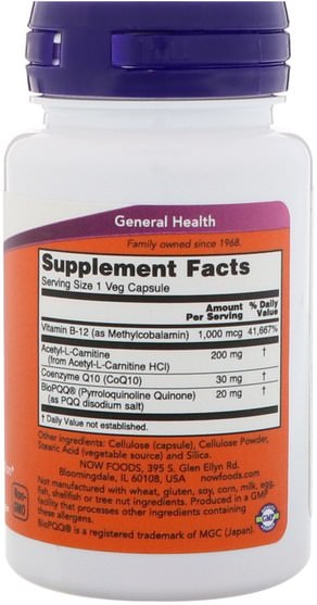 補充劑，抗氧化劑，pqq（biopqq），抗衰老 - Now Foods, PQQ Energy, 30 Veg Capsules
