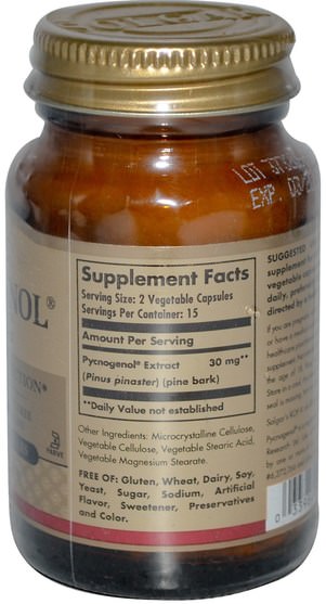 補充劑，抗氧化劑，碧蘿芷 - Solgar, Pycnogenol, 30 mg, 30 Vegetable Capsules