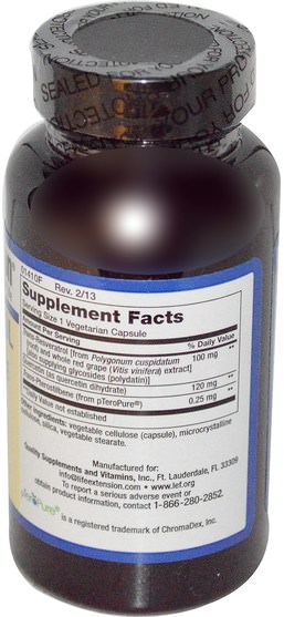 補充劑，抗氧化劑，白藜蘆醇 - Life Extension, Resveratrol with Pterostilbene, 100 mg, 60 Veggie Caps