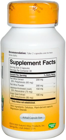 補充劑，抗氧化劑，白藜蘆醇 - Natures Way, Resveratrol, 60 Veggie Caps