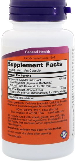 補充劑，抗氧化劑，白藜蘆醇 - Now Foods, Natural Resveratrol, 200 mg, 60 Veg Capsules