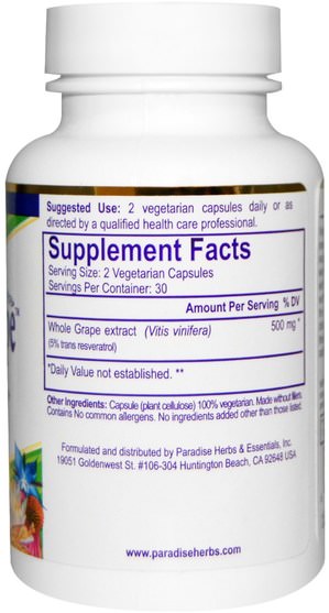 補充劑，抗氧化劑，白藜蘆醇 - Paradise Herbs, MedVita, ResveraGrape, 60 Veggie Caps