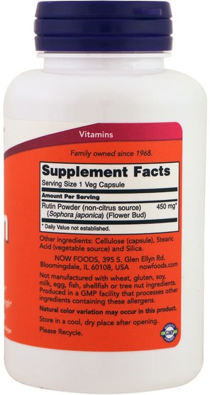 補充劑，抗氧化劑，蘆丁 - Now Foods, Rutin, 450 mg, 100 Veggie Caps