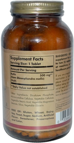 補充劑，抗氧化劑，蘆丁 - Solgar, Rutin, 500 mg, 250 Tablets